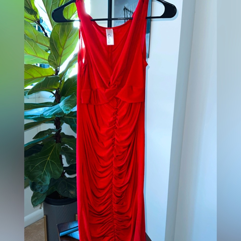 Never before work silky / mesh long red dress